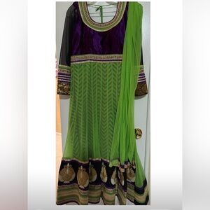 Green and Purple Embroidered Dress
